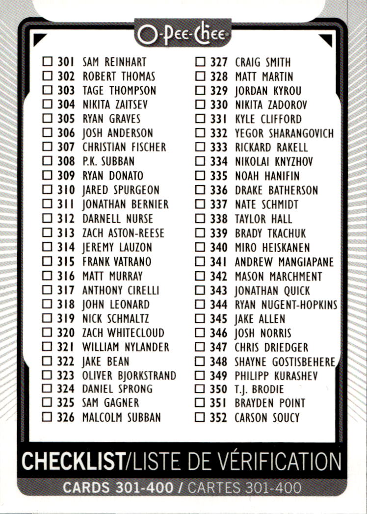 Checklist 21-22 UD O-Pee-Chee OPC