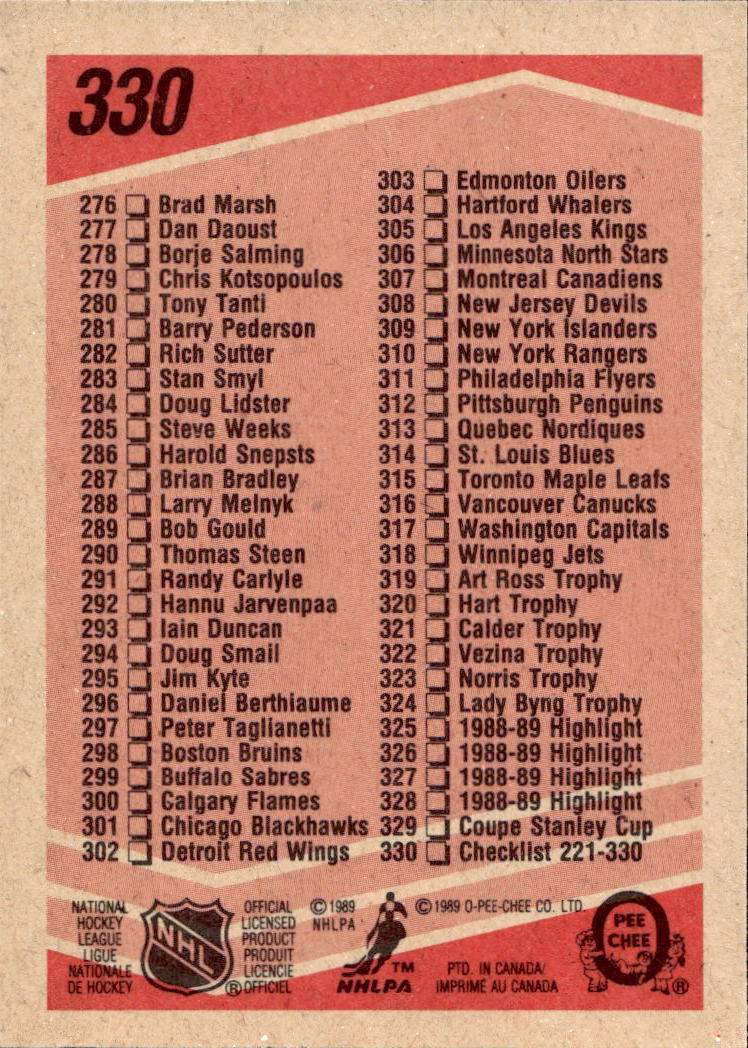 Checklist 89-90 O-Pee-Chee