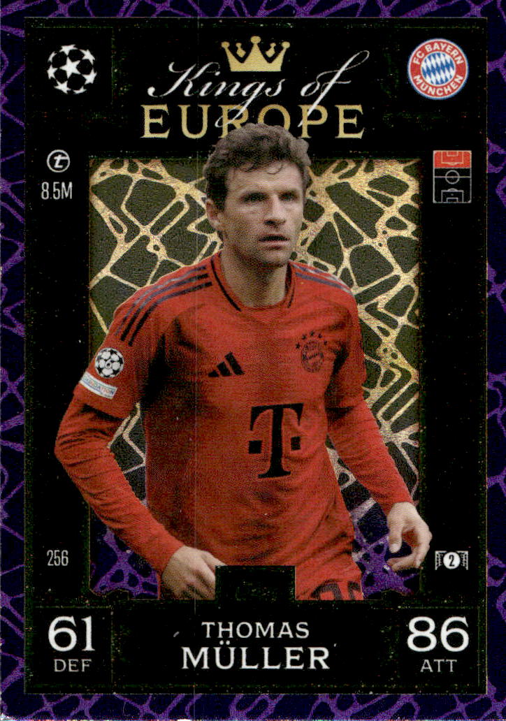 Purple Kings of Europe THOMAS MULLER 24-25 Match Attax Extra UCL (horší hrany z výroby)