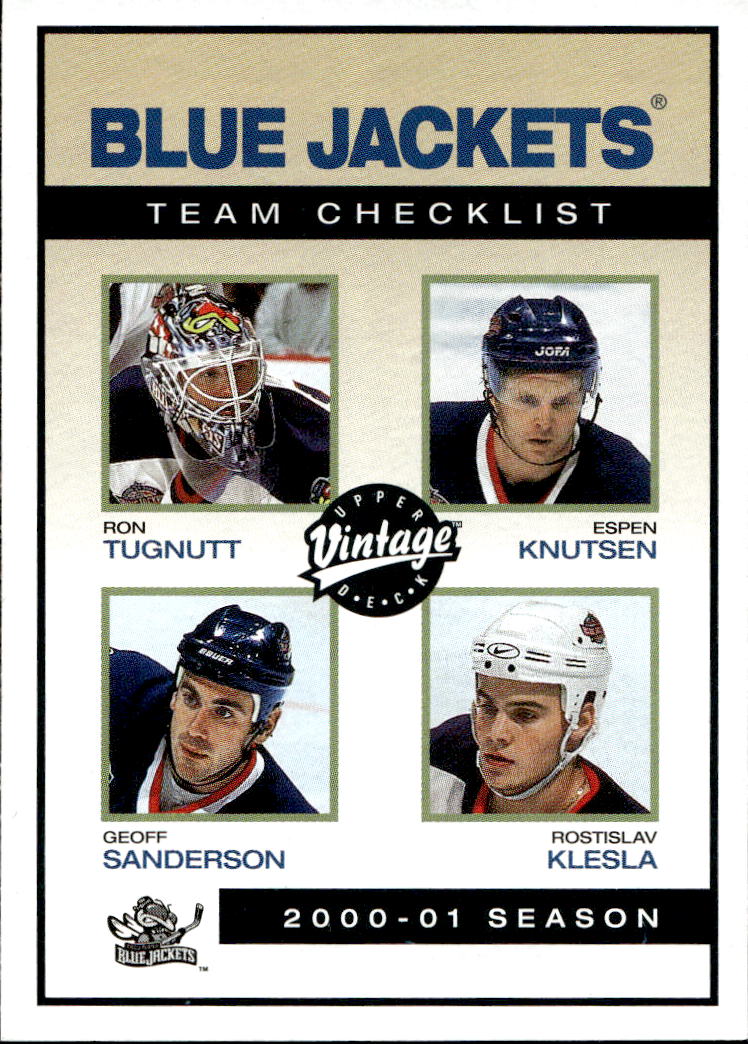 Team Checklist RON TUGNUTT/ESPEN KNUTSEN/GEOFF SANDERSON/ROSTISLAV KLESLA 01-02 UD Vintage