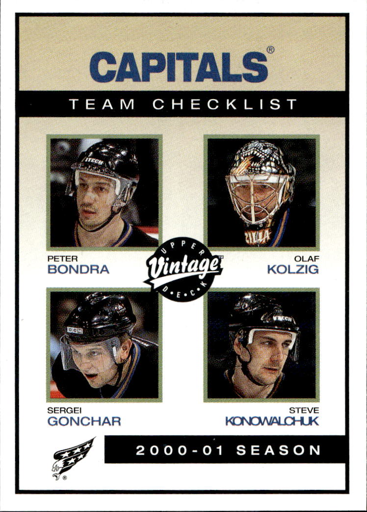 Team Checklist PETER BONDRA/OLAF KOLZIG/SERGEI GONCHAR/STEVE KONOWALCHUK 01-02 UD Vintage
