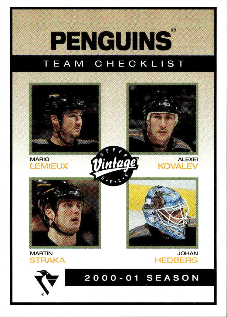 Team Checklist MARIO LEMIEUX/ALEXEI KOVALEV/MARTIN STRAKA/JOHAN HEDBERG 01-02 UD Vintage