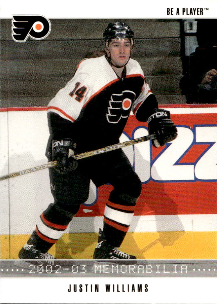 JUSTIN WILLIAMS 02-03 In the Game Be A Player Memorabilia (barva na kartě)