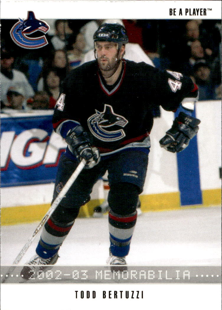 TODD BERTUZZI 02-03 In the Game Be A Player Memorabilia (barva na karte)