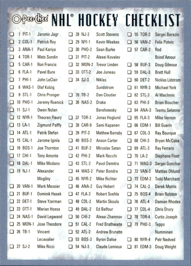 Checklist 00-01 O-Pee-Chee
