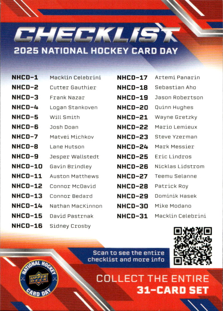 Checklist 2025 UD National Hockey Card Day