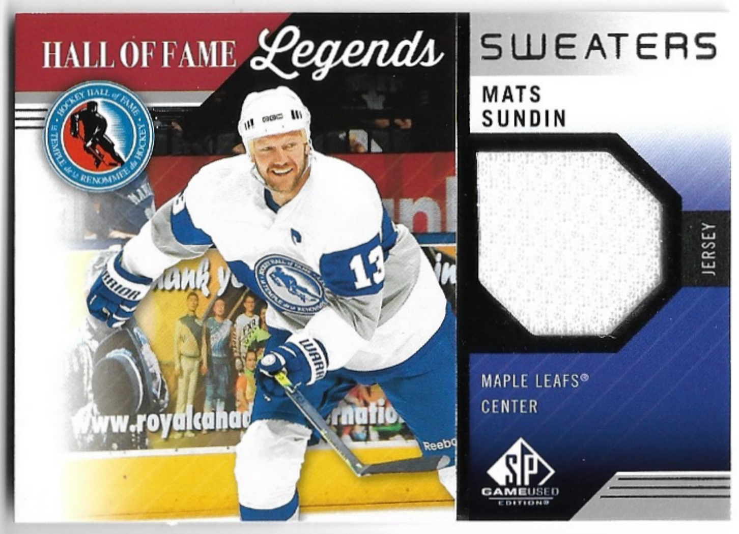 Jersey Hall of Fame Legends Sweaters MATS SUNDIN 21-22 UD SP Game Used